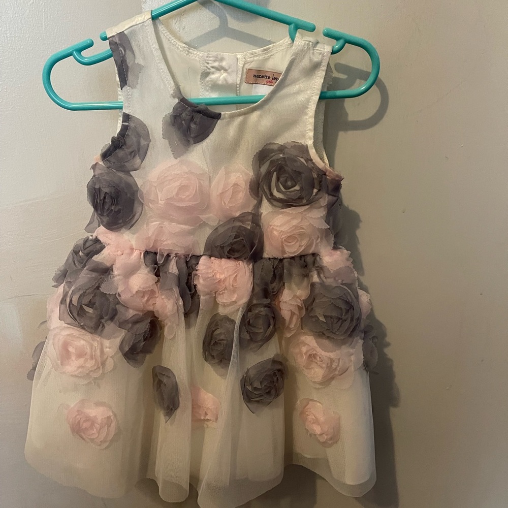 Gray and pink rose dress. That ties up in the back
